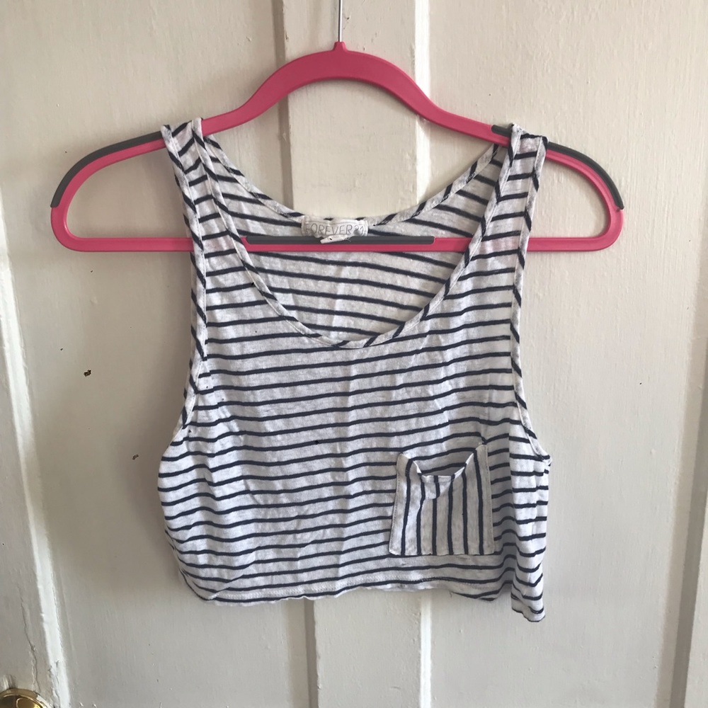 Black and white striped crop top w/pocket